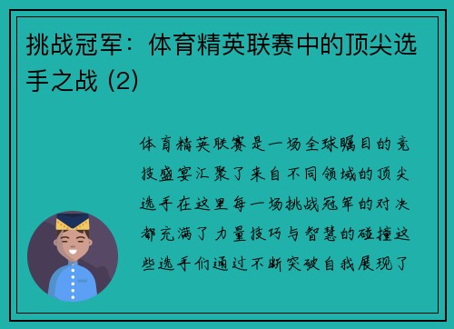 挑战冠军：体育精英联赛中的顶尖选手之战 (2)